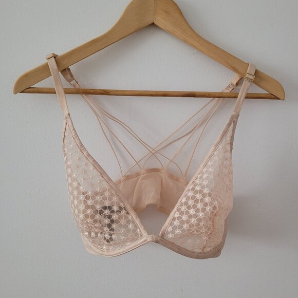 Victoria's Secret Unlined Strappy Starburst Plunge Bra in Champagne-34D - Picture 1 of 8